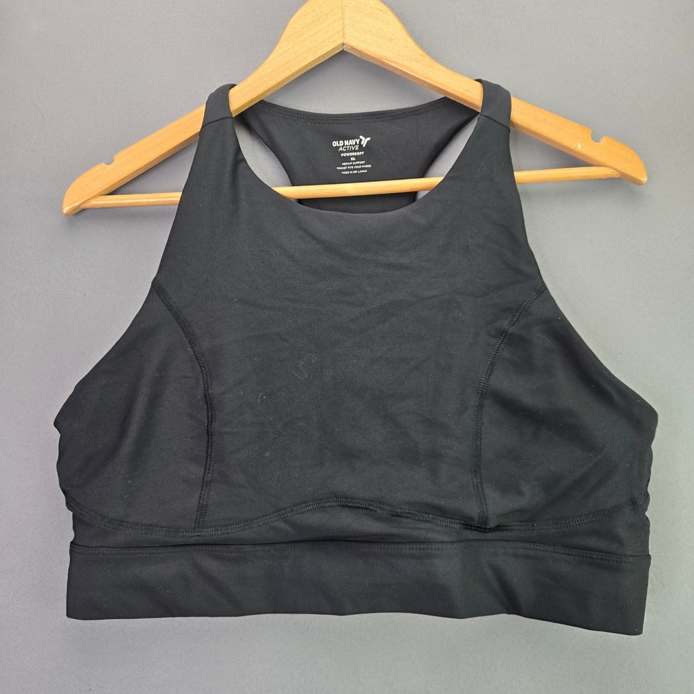 Old Navy Active Powersoft Sports Bra XL Black High Neck Phone Pocket Support